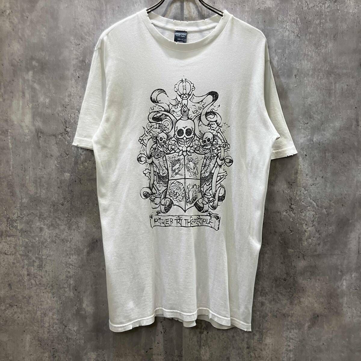 00s 本人期 NUMBER (N)INE 半袖Tシャツ USED加工 スカルカットソー size 4 ホワイト ナンバーナイン