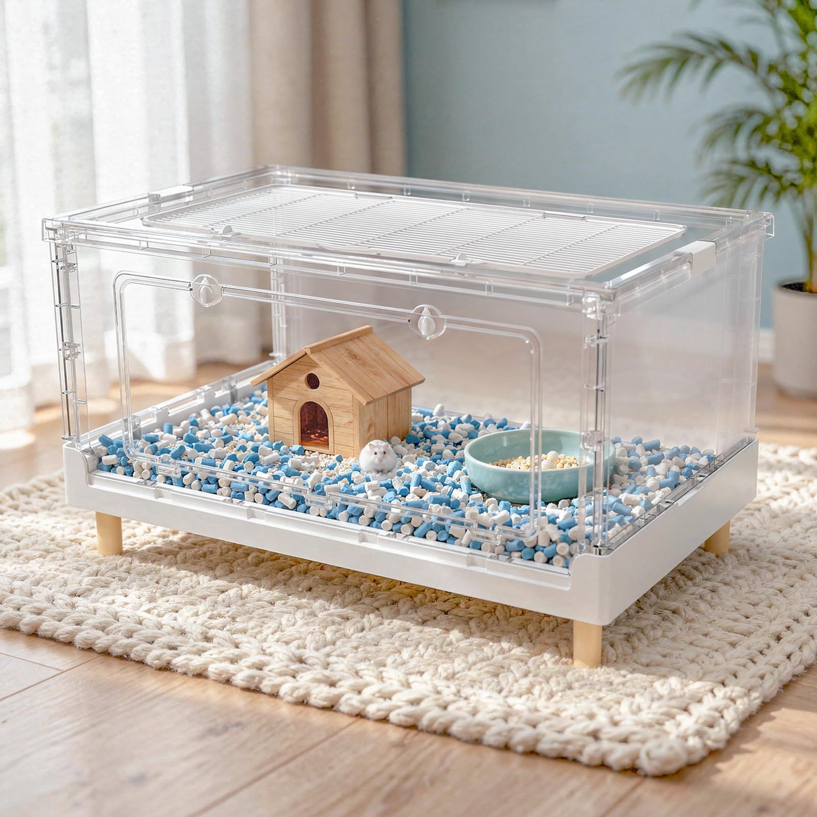 【MCHNHUA】超広々 折りたたみ式 ハムスターケージ 透明 アクリル製 組立1分！大容量 小動物用ケージ（ハリネズミ・モモンガ・デグー対応）おしゃれ 掃除しやすい クリア 70x43x34cm