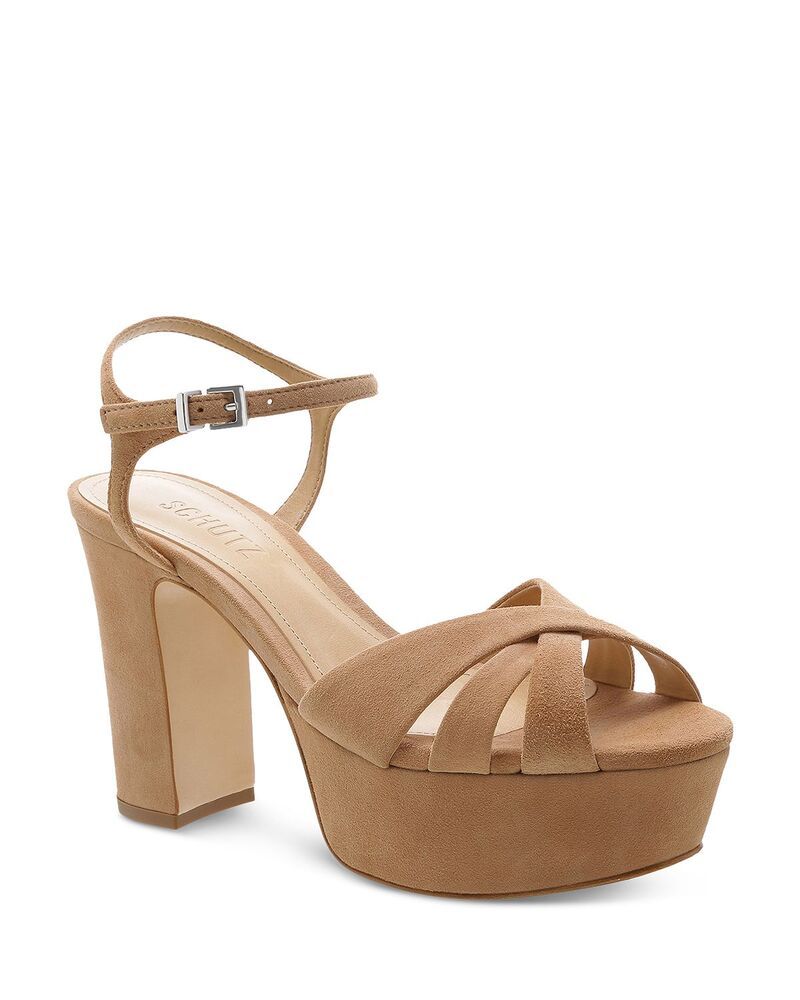 シュッツ レディース シューズ サンダル プラットフォーム ヒール SCHUTZ Womens Keefa HighHeel Platform Sandals Honey Beige Suede ベー
