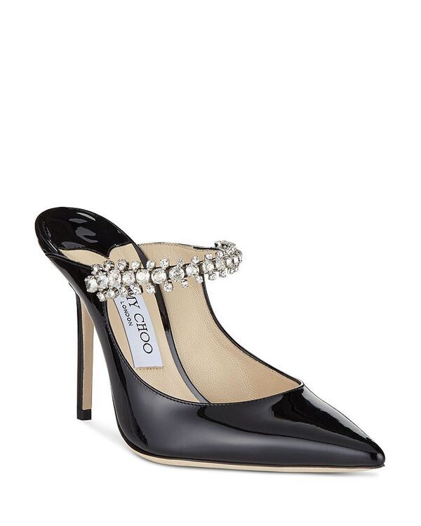 ジミーチュー レディース シューズ サンダル ヒール Jimmy Choo Womens Bing 100 Embellished High Heel Mules Black Patent Leath