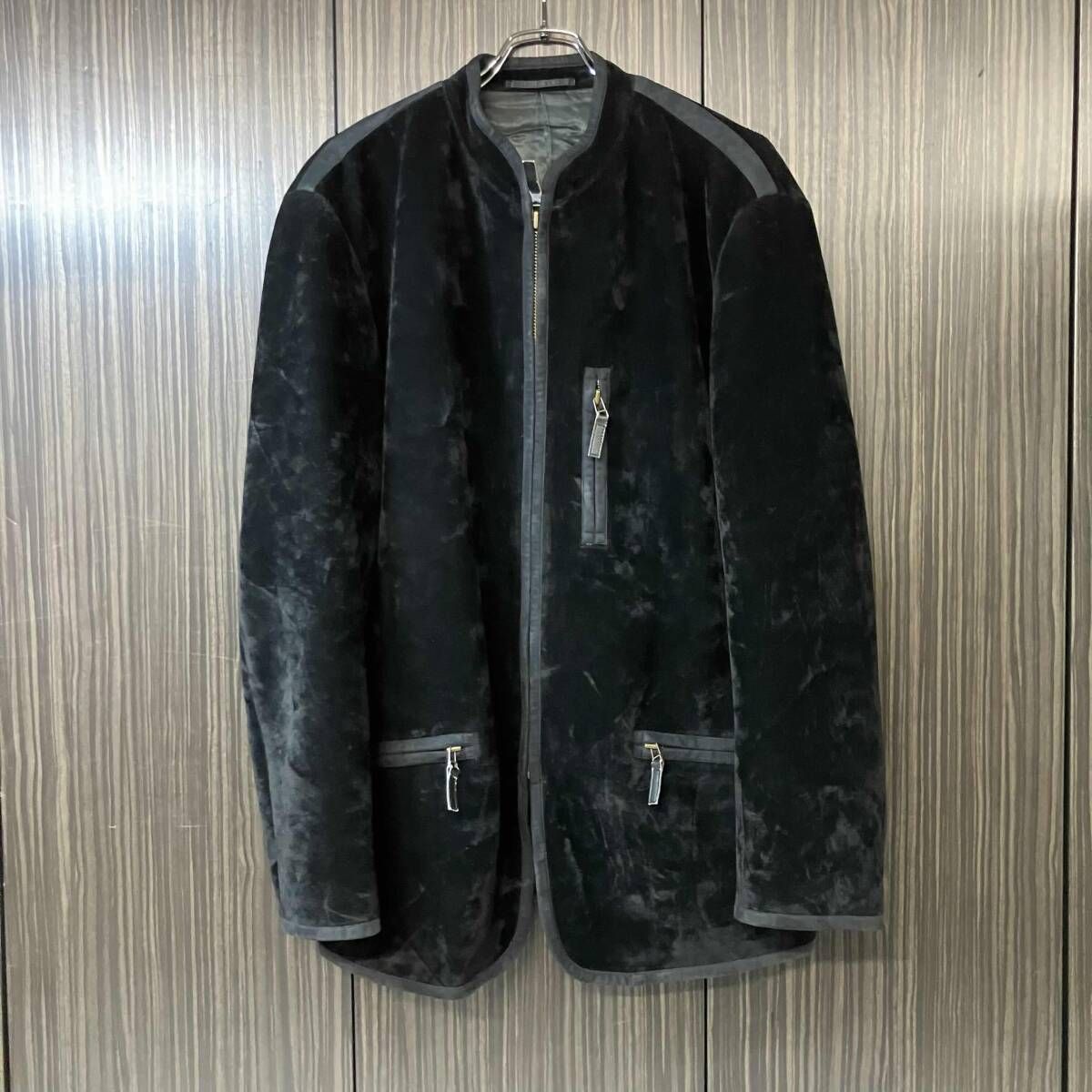 97aw ISSEY MIYAKE MEN スタンドカラーベロアジャケット サイズL ブラック イッセイミヤケメン ME73-FD096