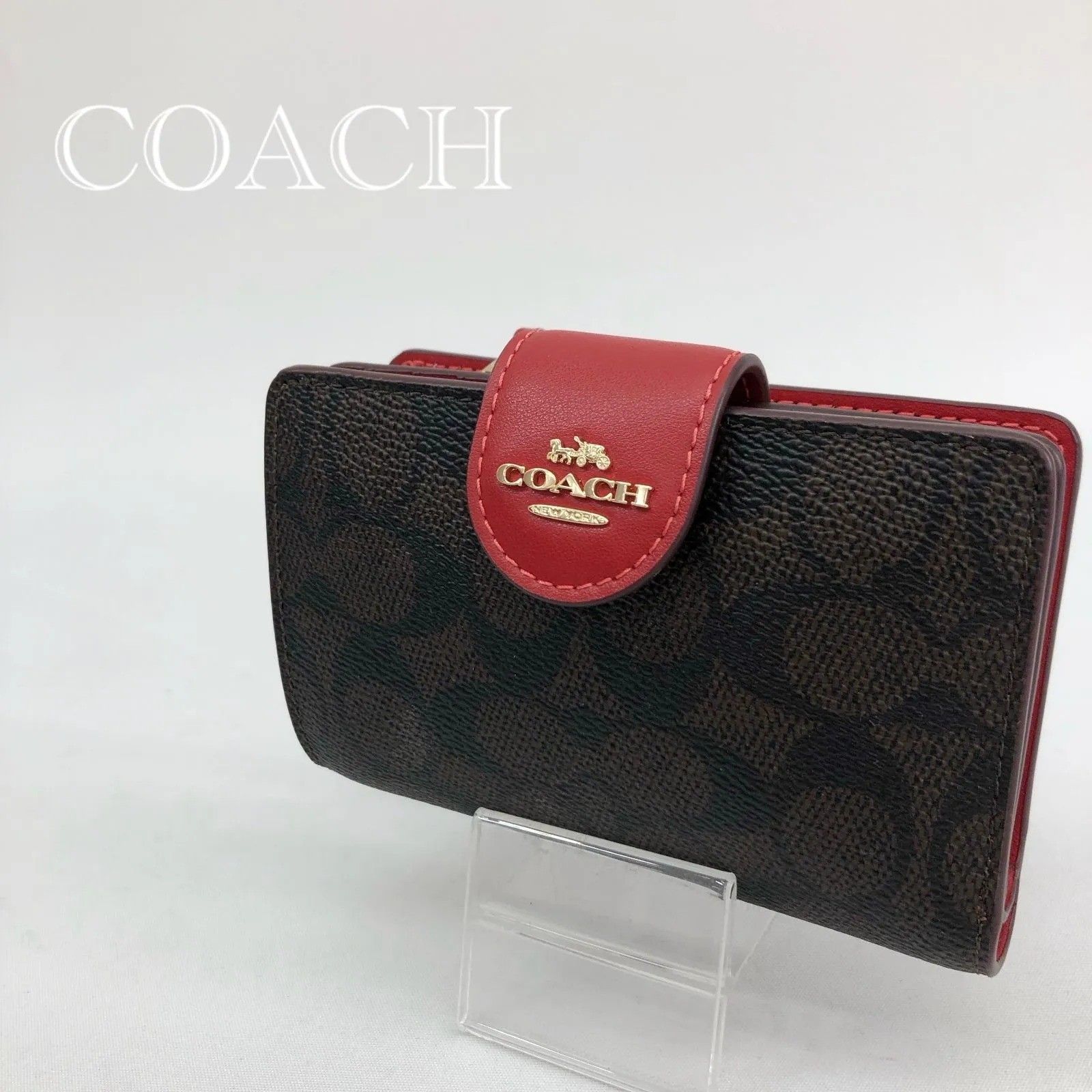 COACH コーチ CW786 ミディアム コーナー ジップ ウォレット 二つ折り財布 ダークブラウン シグネチャー キャンバス _234