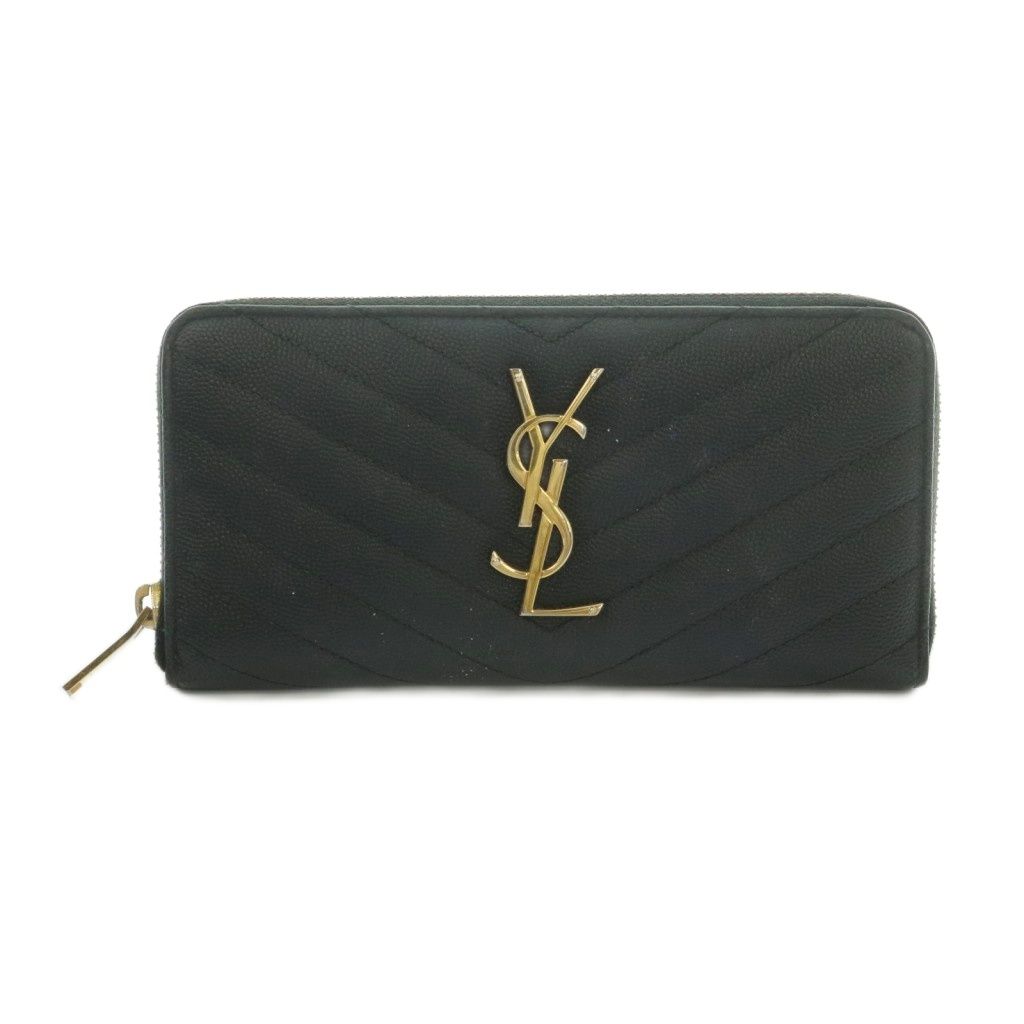 イヴサンローラン YVES SAINT LAURENT LSVロゴ Vステッチ 長財布 ロングウォレット ラウンドファスナー 小銭入れ レザー 黒 ブラック 358094 BOW01 /MI ■OS