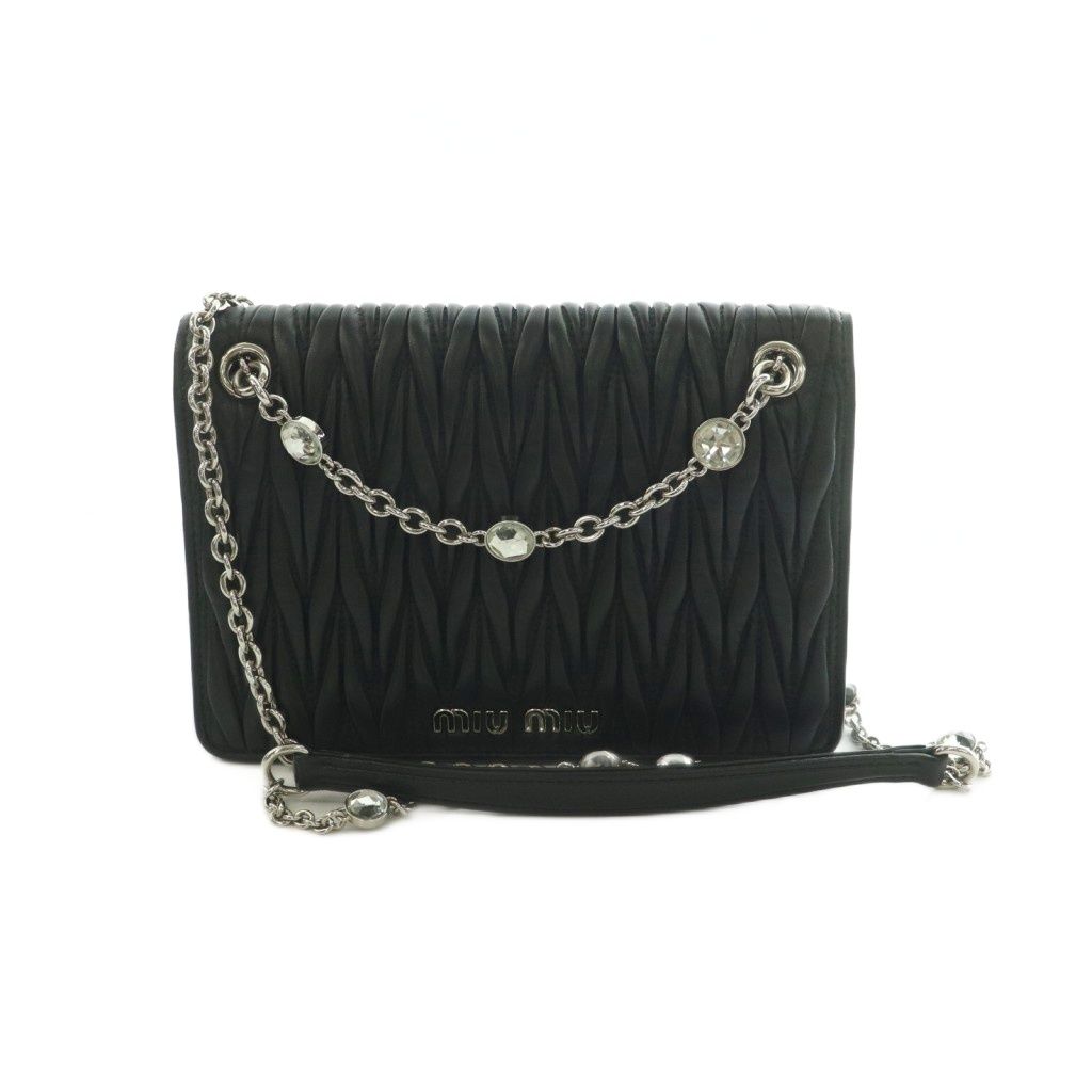 ミュウミュウ miumiu 2WAY マテラッセ ショルダーバッグ トートバッグ フラップ ナッパレザー キルティング 黒 ブラック 5BP065 /MI ■OS ■OH