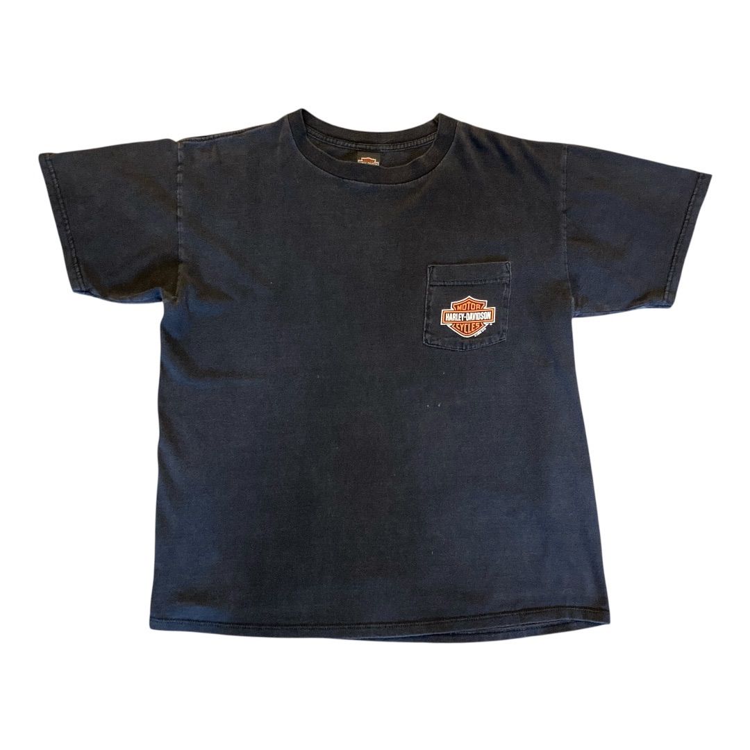 Vintage 1998 Harley-Davidson Pocket T-Shirt XL Bumpus Memphis Tennessee USA Made / 90年代製 ハーレーダビッドソン ポケット付き ブラックフェードTシャツ　【F536】