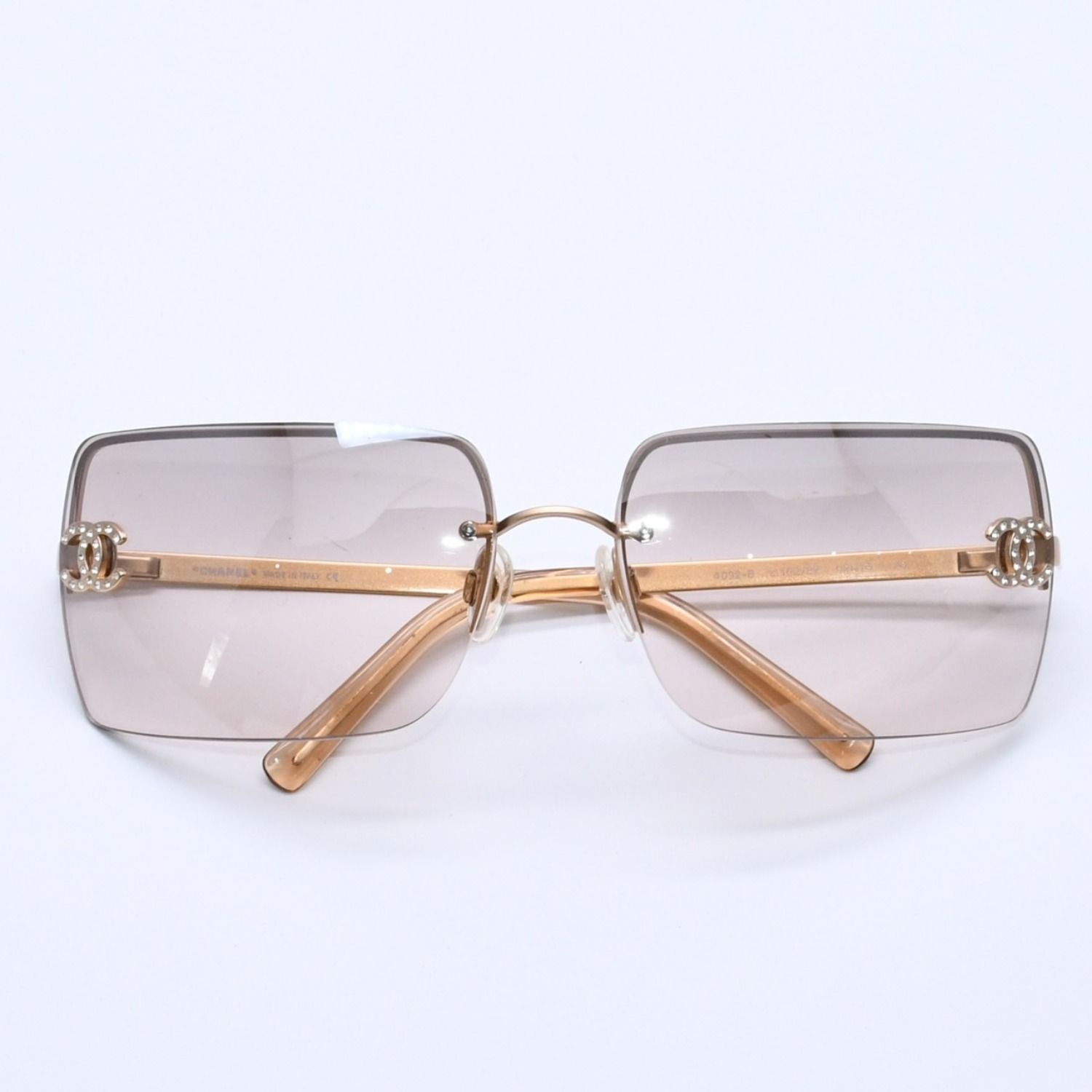 極美品 CHANEL シャネル ハーフリム サングラス アイウェア 4092-B c.102/8Z サイズ62□15 120 ココマーク ラインストーン 中古 4a003984