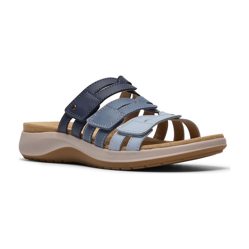 クラークス レディース シューズ サンダル レザー Clarks Maelynn Abby Womens Leather SlipOn Sandals Blue Comb Leather ブルー