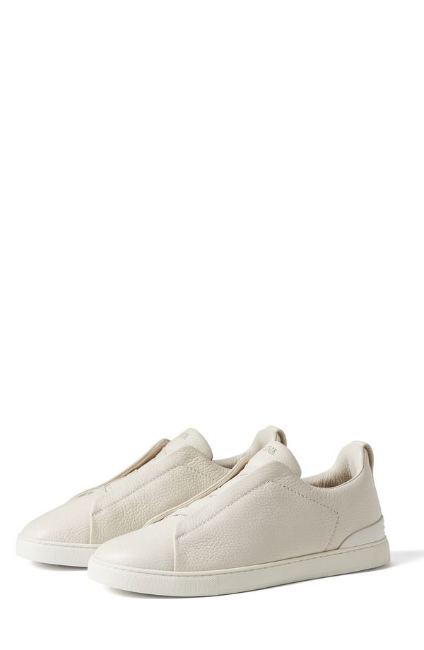 ゼニア メンズ シューズ スニーカー レザー ZEGNA Triple Stitch Deerskin Leather SlipOn Sneaker White ホワイト
