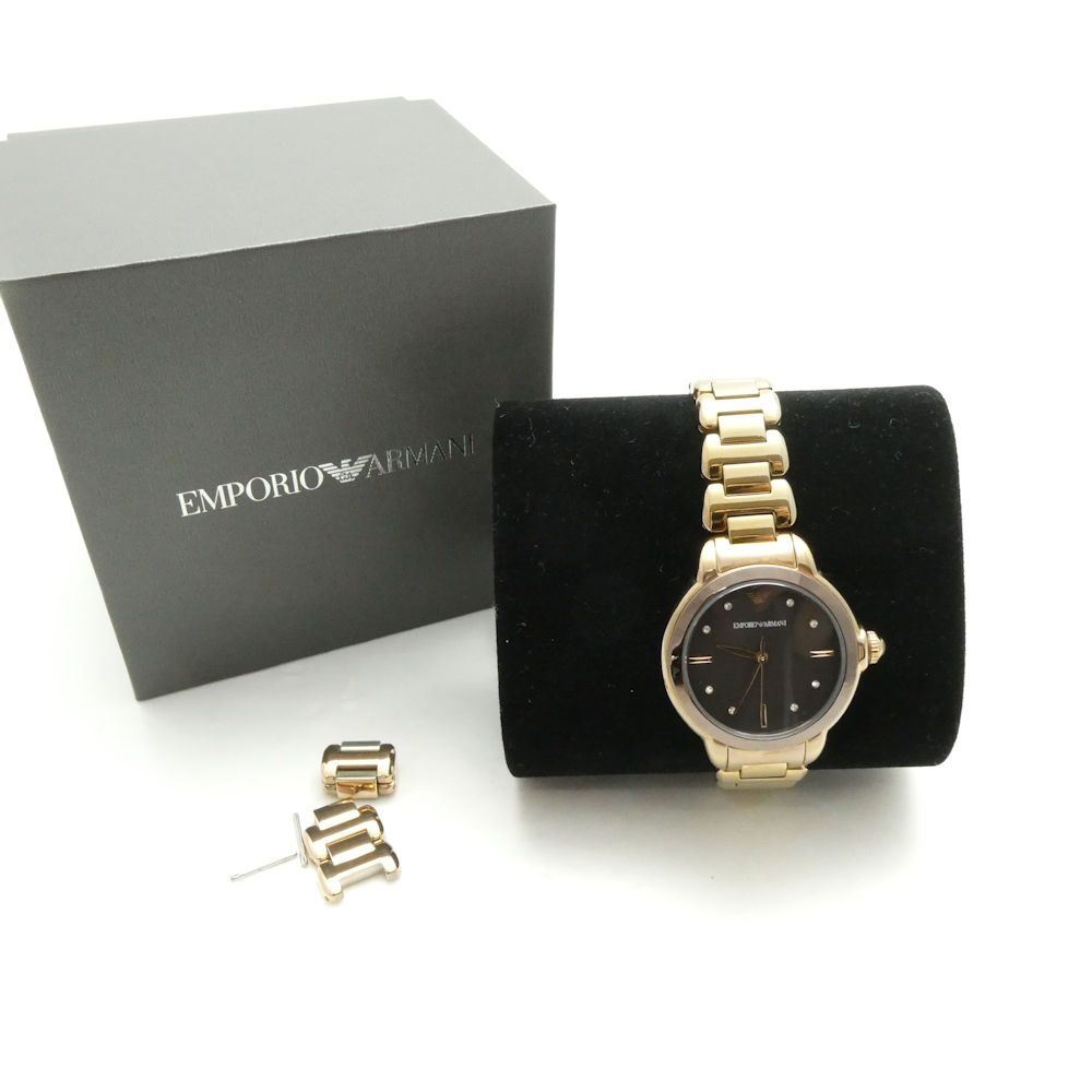美品 EMPORIO ARMANI エンポリオアルマーニ AR11570 腕時計 アナログ ローズゴールドトーン 三針 レディース AD2011