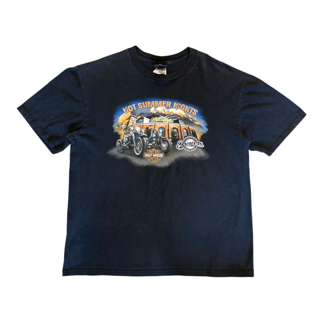 Vintage Harley-Davidson Hot Summer Nights Milwaukee Brewers T-Shirt X / ハーレーダビッドソン ホットサマーナイツ プリントTシャツ 【F537】