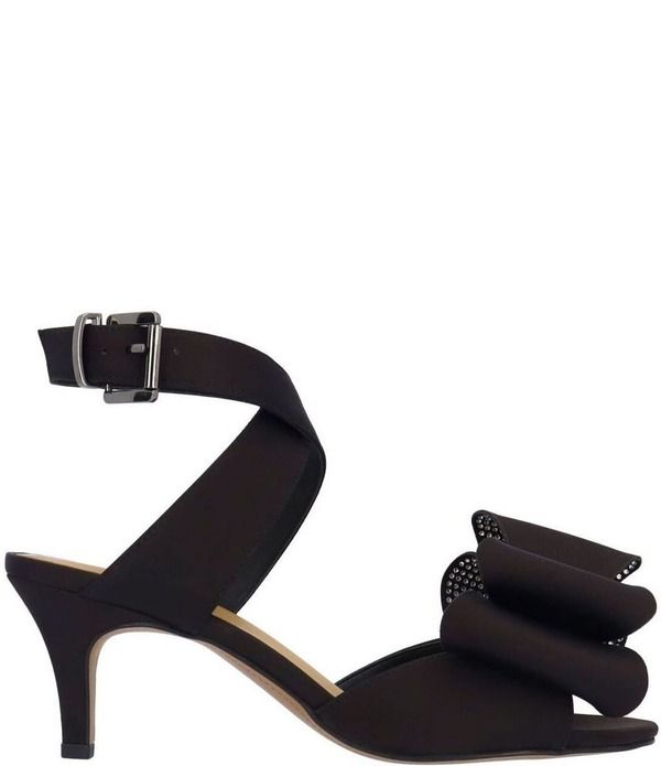 ジェイレニー レディース シューズ サンダル サテン アンクル J Renee Nerelle Satin Ankle Wrap Embellished Bow Dressandals Black ブ