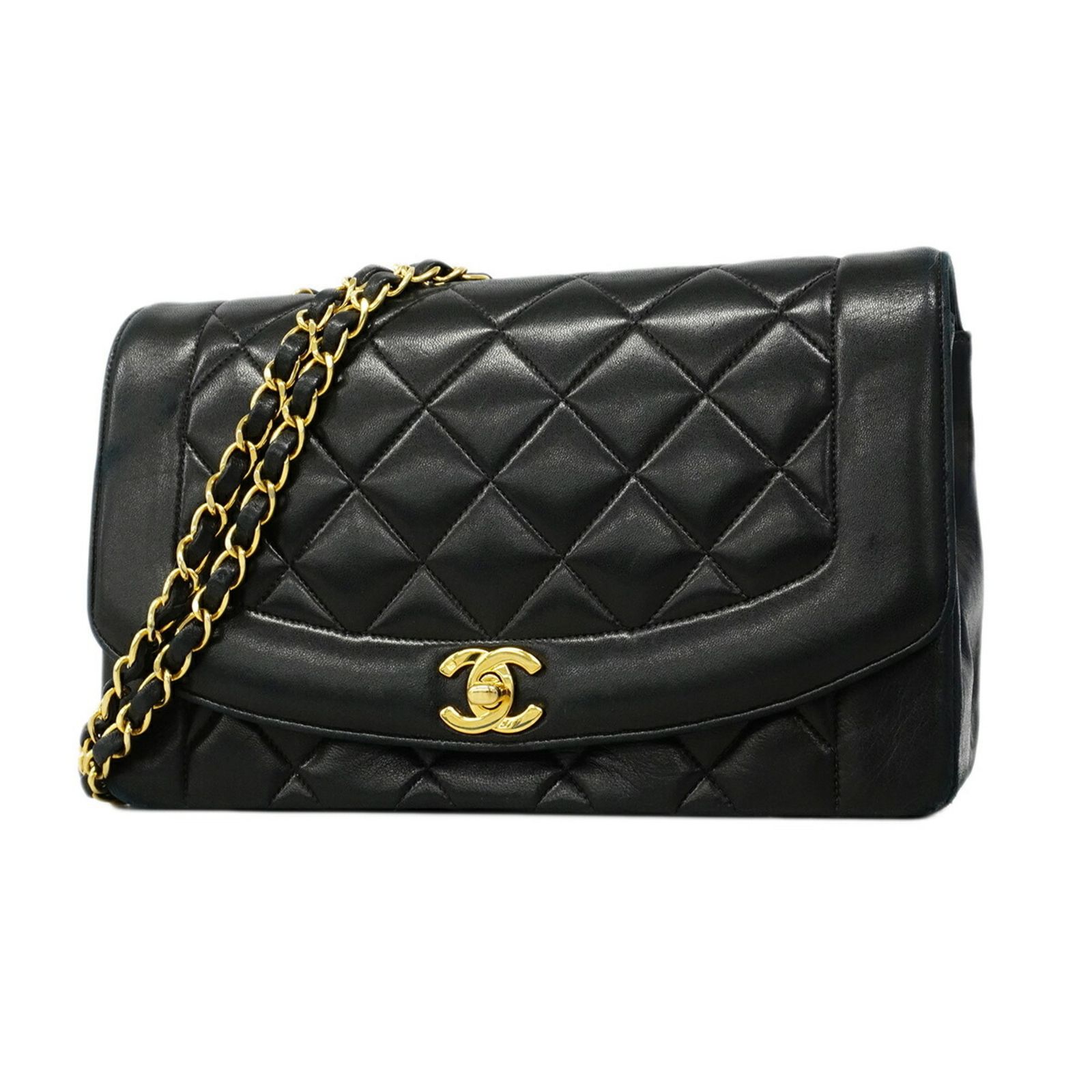 シャネル(Chanel) シャネル ショルダーバッグ ダイアナ チェーンショルダー ラムスキン ブラック レディース
