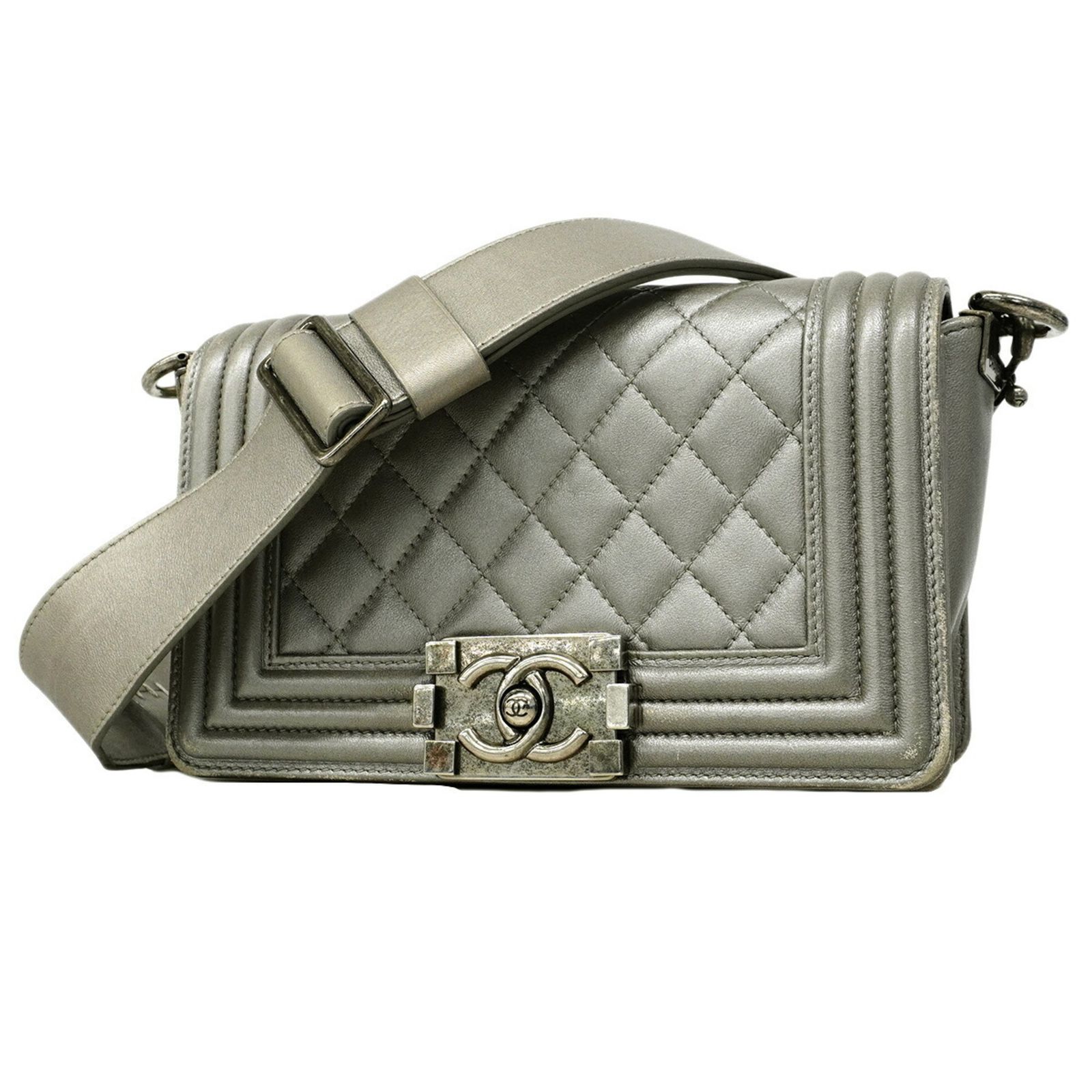 シャネル(Chanel) シャネル ショルダーバッグ ボーイシャネル ラムスキン グレー レディース