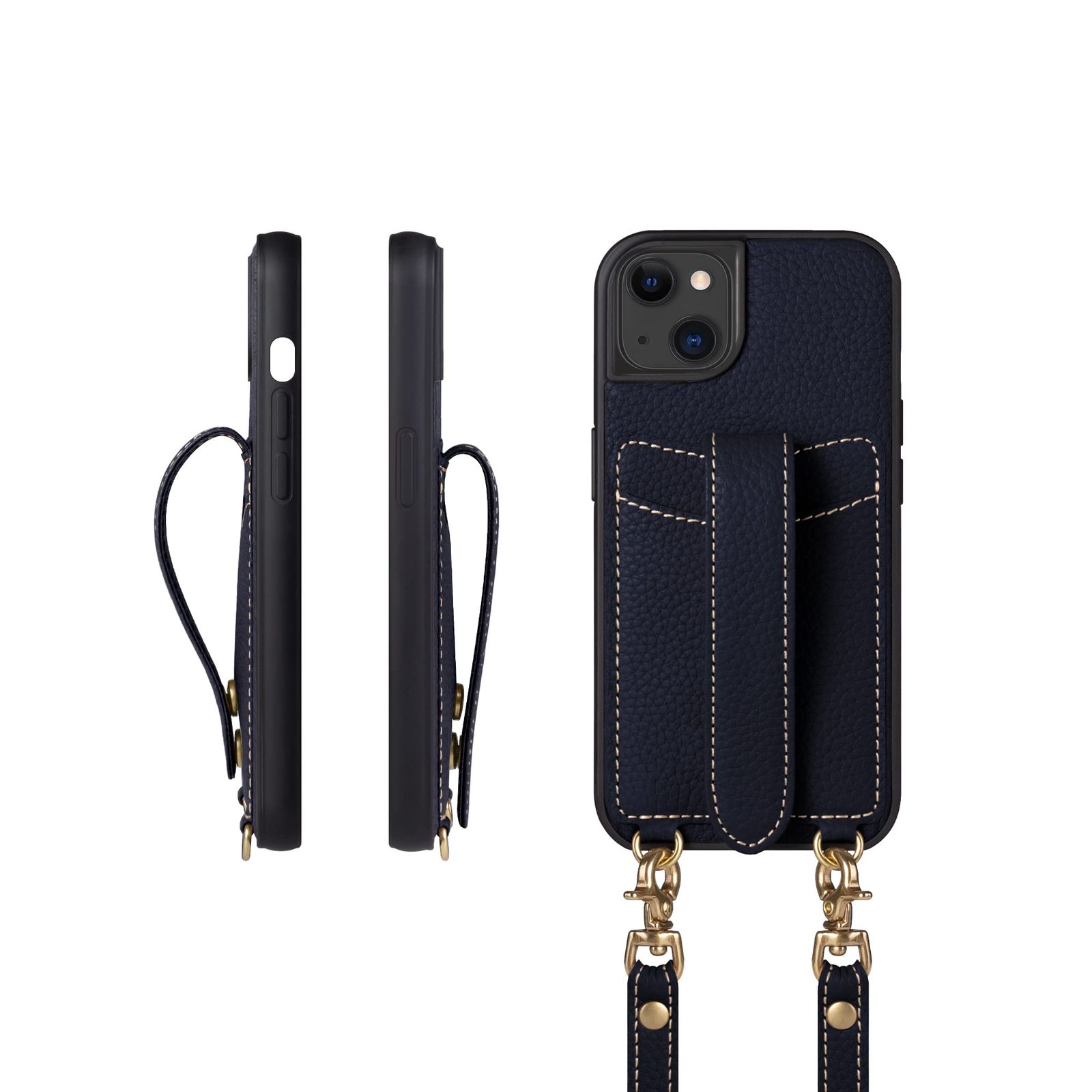 COGURE スマホケース iPhone15用 ケース ショルダーストラップ 本革 カード収納 落下防止 耐衝撃 ギフトボックス付き COPGC ネイビー【Navy】