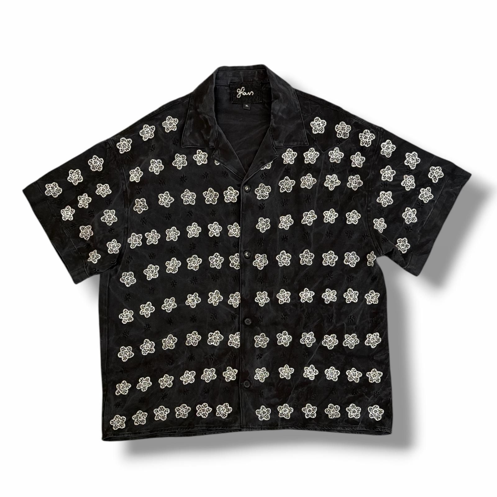 GLASS CYPRESS Black Silk flower Shirt 花柄刺繍 シルクシャツ グラスサイプレス ブラック XL （18628M）