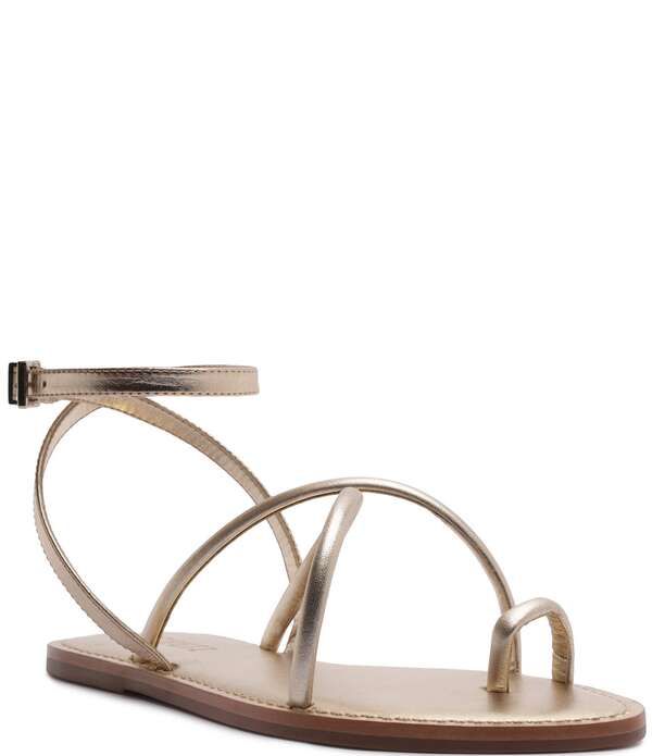シュッツ レディース シューズ サンダル アンクル レザー Schutz Valeria Leather Ankle Strap Toe Ring Flat Sandals PrataPlatina