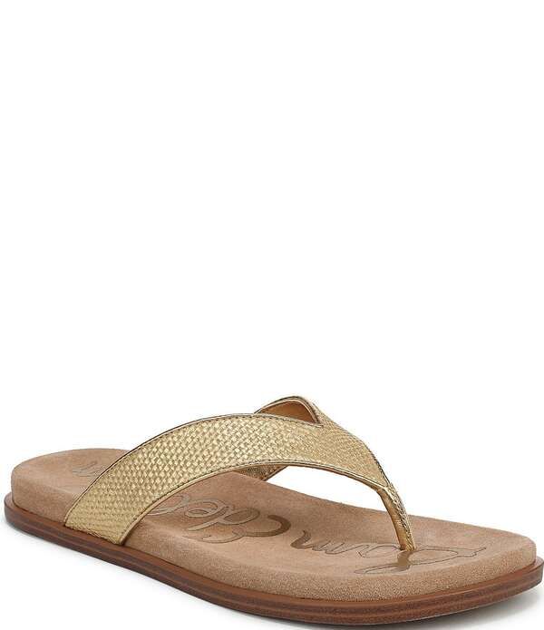 サムエデルマン レディース シューズ サンダル トール Sam Edelman Lila Metallic Basket Weave Raffia Thong Sandals Amber Gold ア