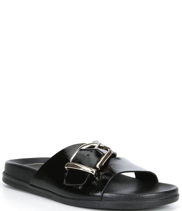 アントニオ メラーニ レディース シューズ パンプス サンダル レザー Antonio Melani Adriana Glossy Leather Buckled Flat Sandals Black