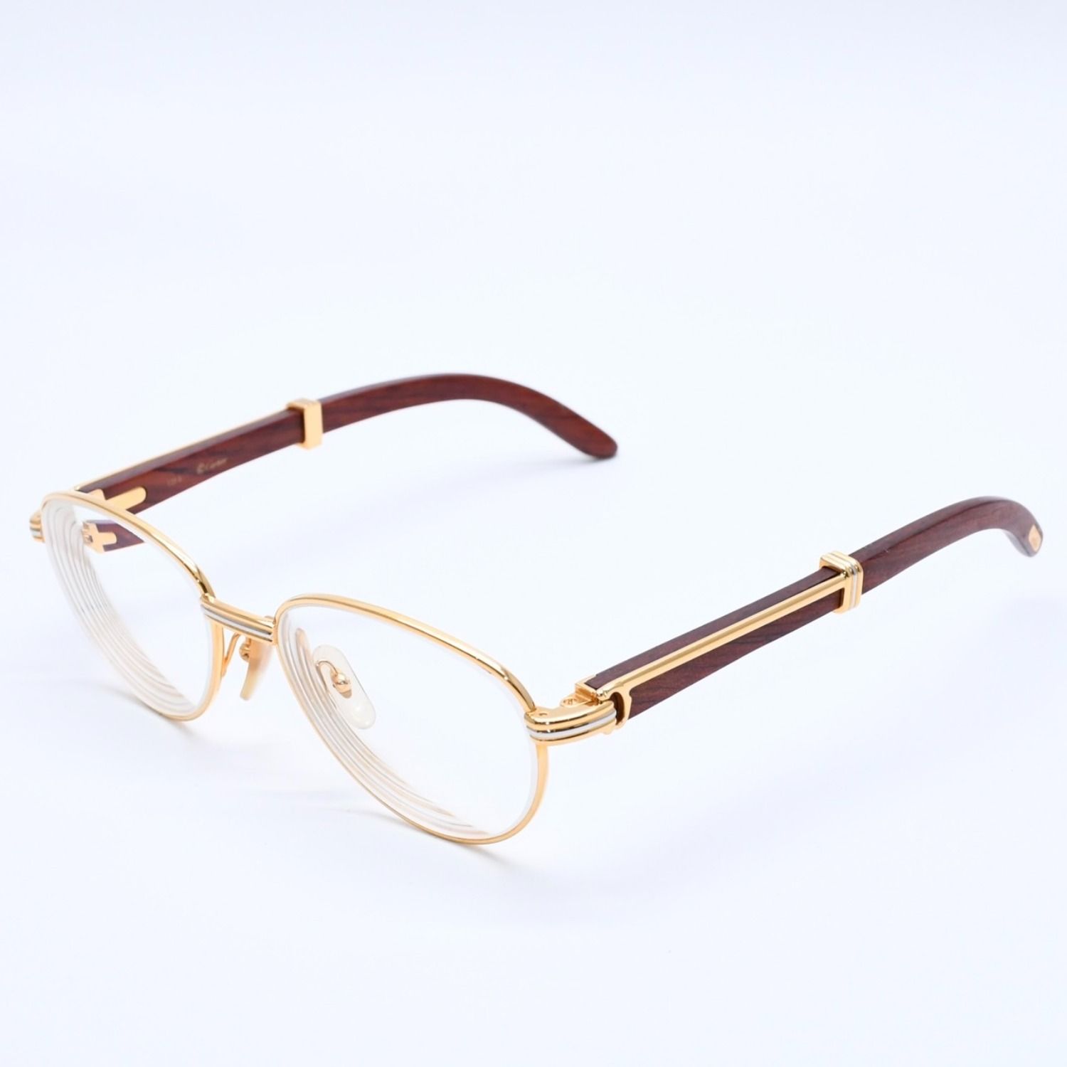 極美品 CARTIER カルティエ トリニティ 伊達メガネ アイウェア サイズ5216 135 ウッドテンプル メタル GP 中古 4a004170