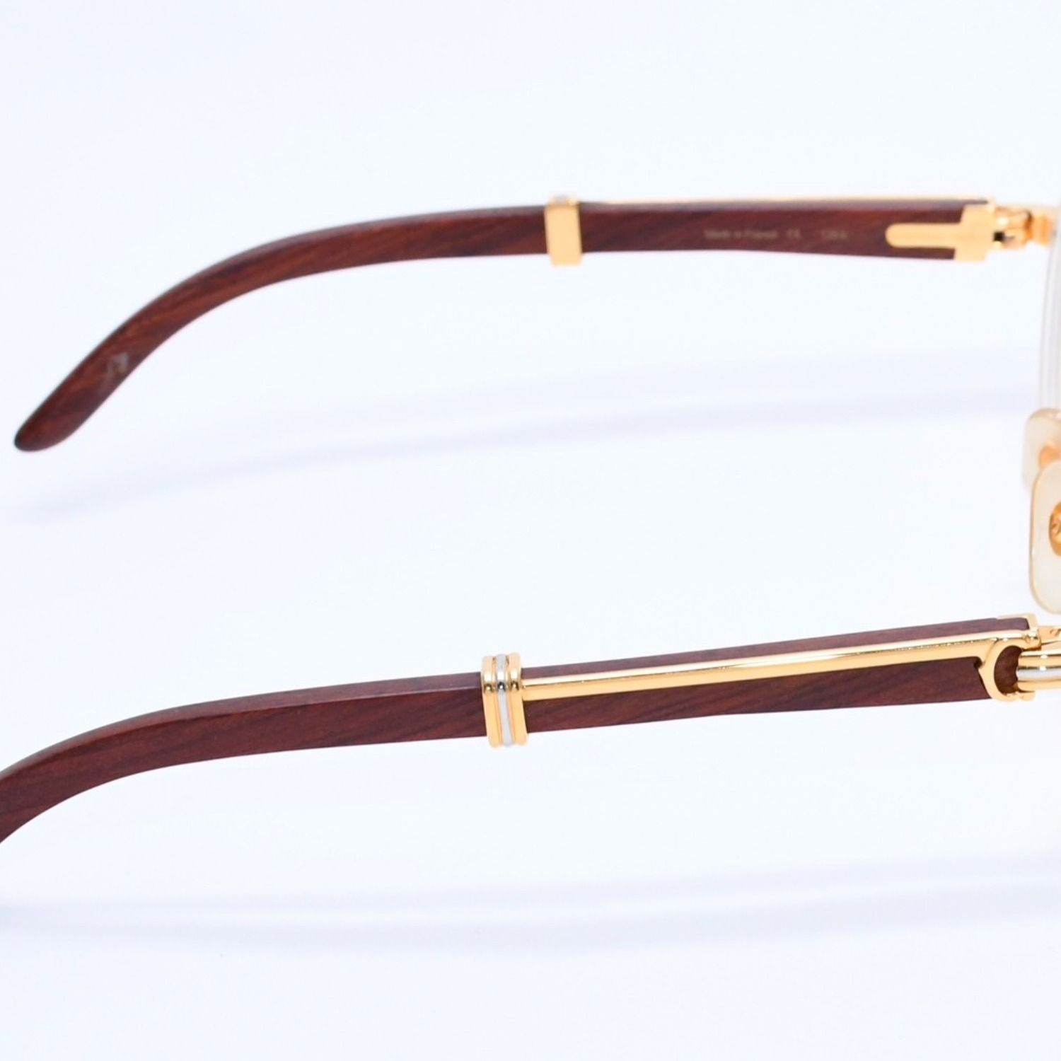 極美品 CARTIER カルティエ トリニティ 伊達メガネ アイウェア サイズ5216 135 ウッドテンプル メタル GP 中古 4a004170