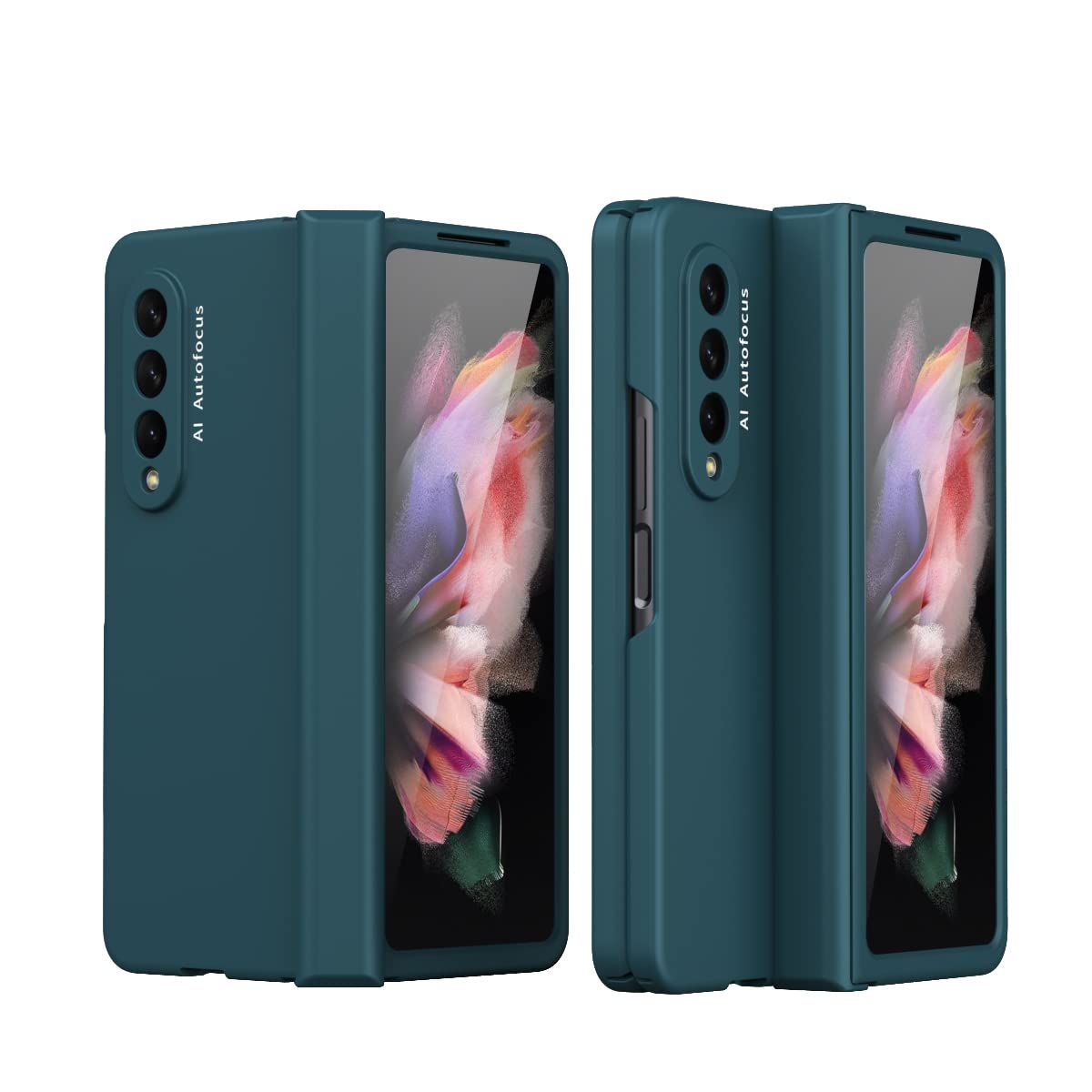 Galaxy Z Fold3 / W22携帯360度の完全な保護 ケース+強化ガラスフィルム，肌にやさしい つや消しの表面 指紋防止 手帳型 180度折り畳み式ワンピース ブラケット機能人気 金属レンズ保護 シリカゲル磁性かわいい クロスパターン おしゃれ キ