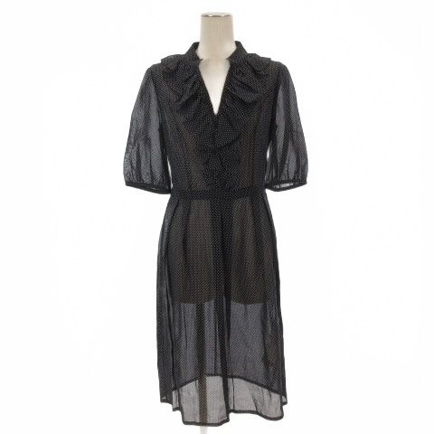 ルネ Rene ワンピース シアー ドット 半袖 36 ネイビー 260616E ■GY47