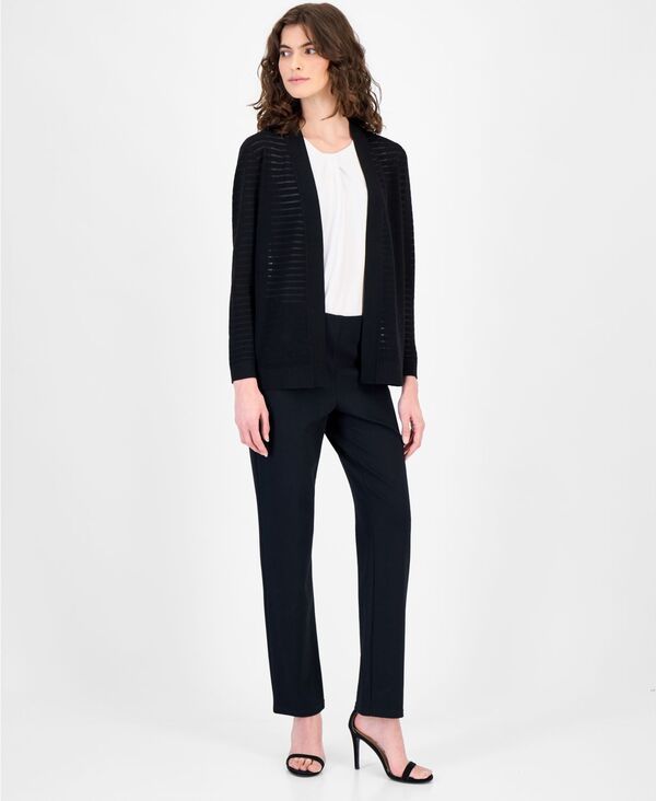 アンクライン レディース アウター ニット・セーター シアー カーディガン Anne Klein Womens OpenFront SheerStripe Cardiganne Black ブラック