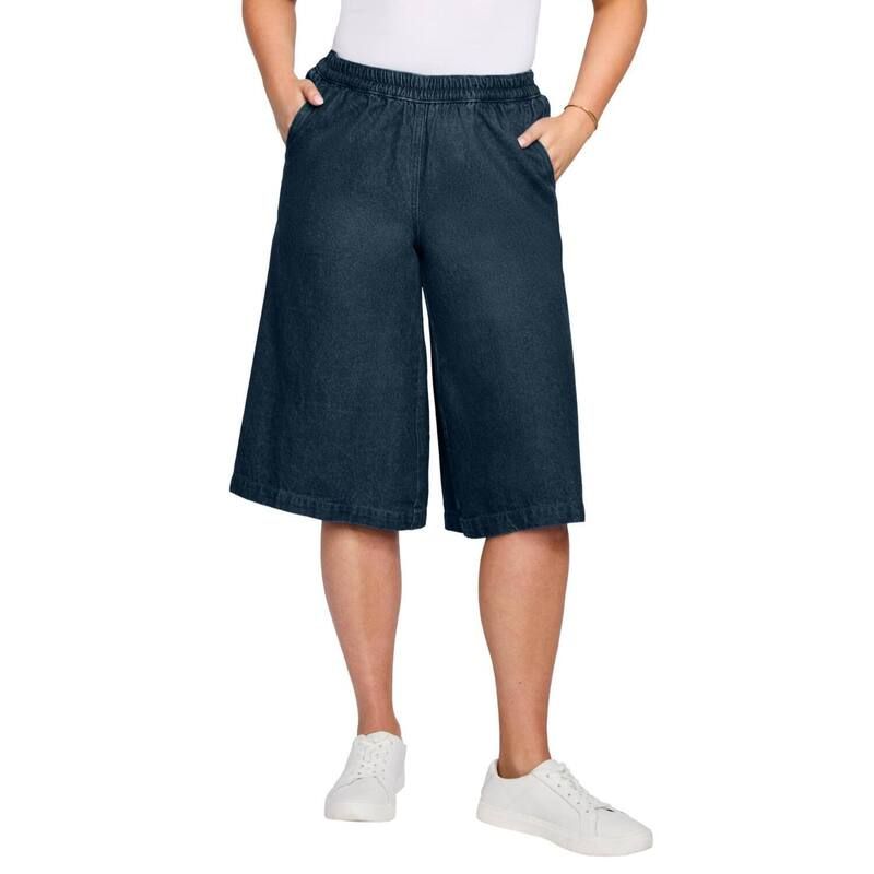 ウーマン ウィズイン レディース ボトムス ハーフパンツ・ショーツ リラックスフィット プラスサイズ Woman Within Plusize Relaxed Fit Coulotte Indigo