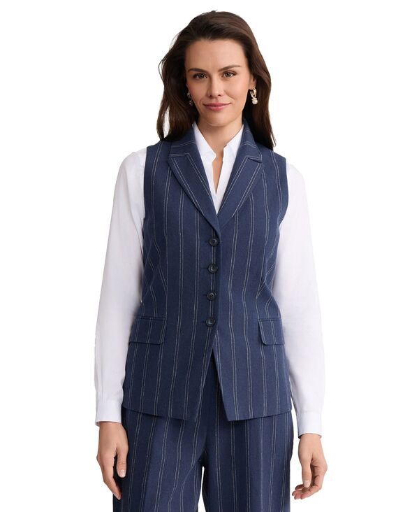 ジョーンズニューヨーク レディース トップス ベスト リネン Jones New York Womens FourButton LinenBlend Peak Lapel Vest Pacific N