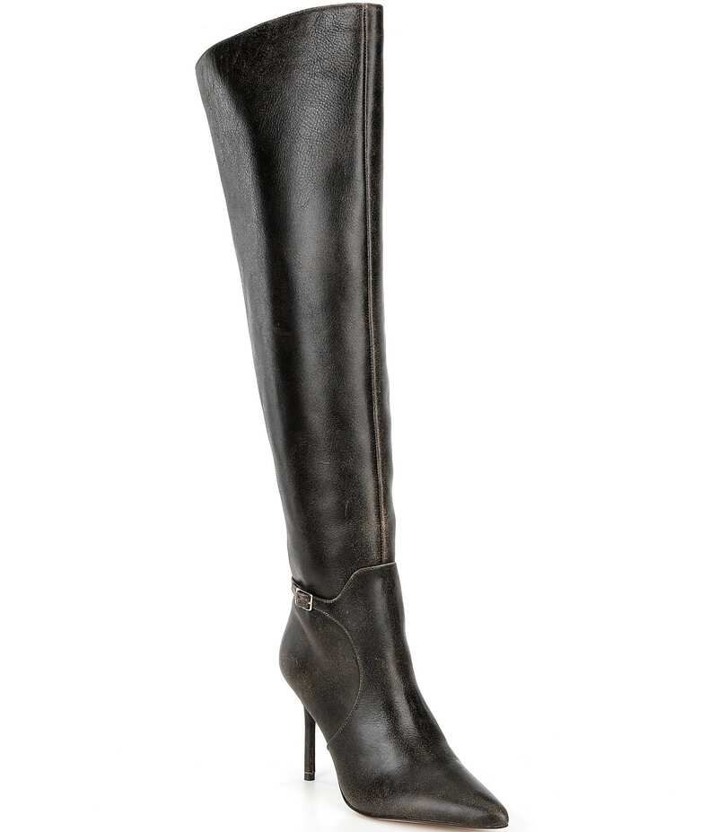ジャンビニ レディース シューズ ブーツ・レインブーツ レザー Gianni Bini Kemba Distressed Leather Over the Knee Stiletto Boots Br