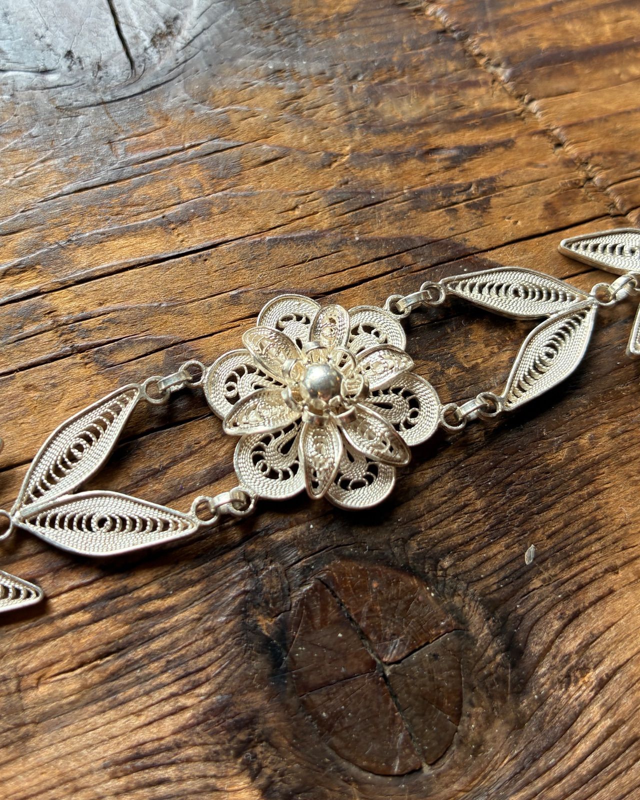 トルコ製 シルバー925 ハンドメイド ブレスレット(レース細工・花モチーフ・アンカラ買付) 2