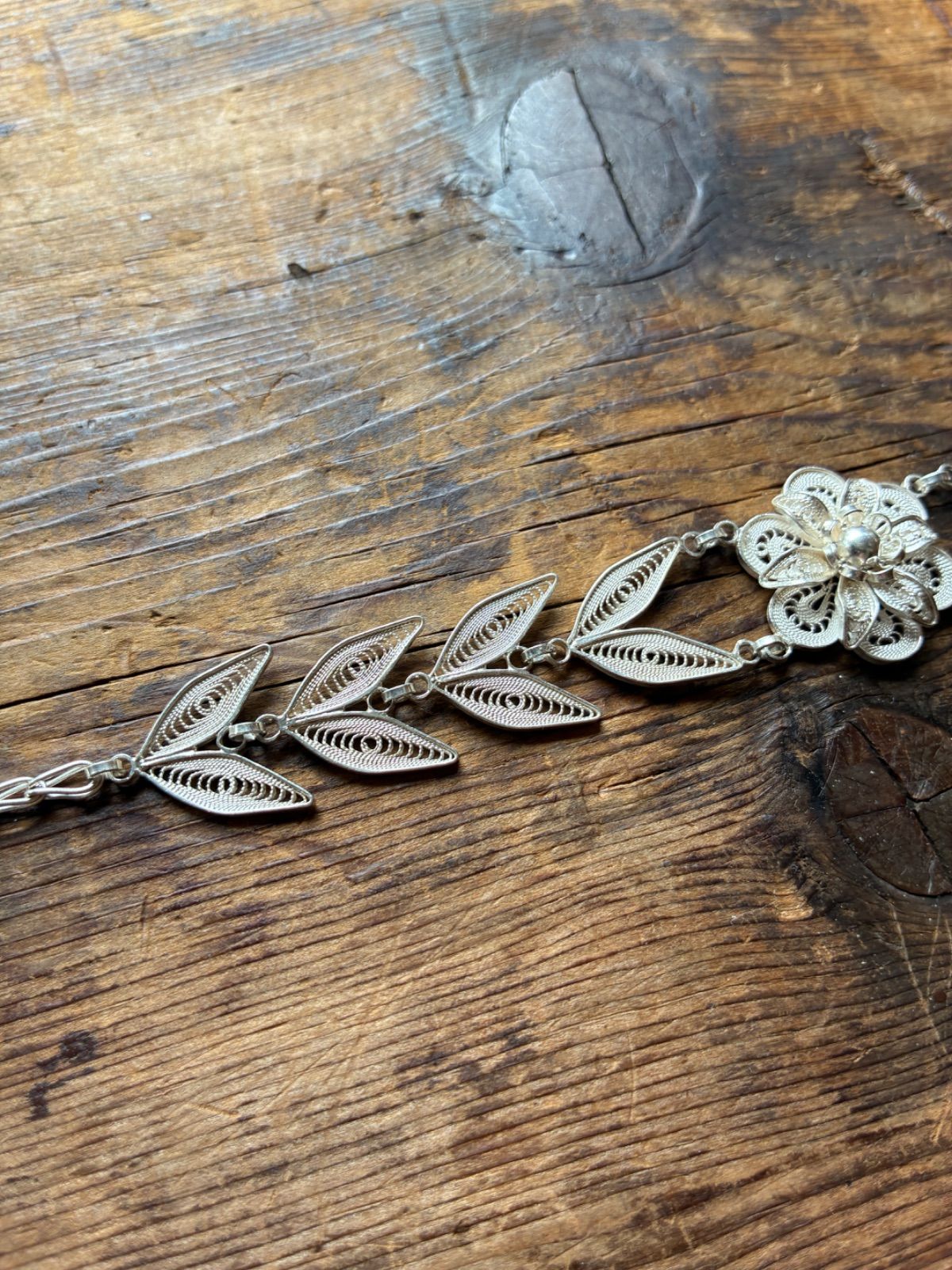 トルコ製 シルバー925 ハンドメイド ブレスレット(レース細工・花モチーフ・アンカラ買付) 5
