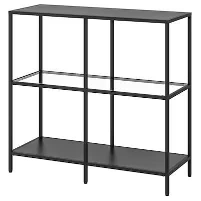 IKEA(イケア) VITTSJ? シェルフユニット, ブラックブラウン, ガラス (20305806)ｍａ