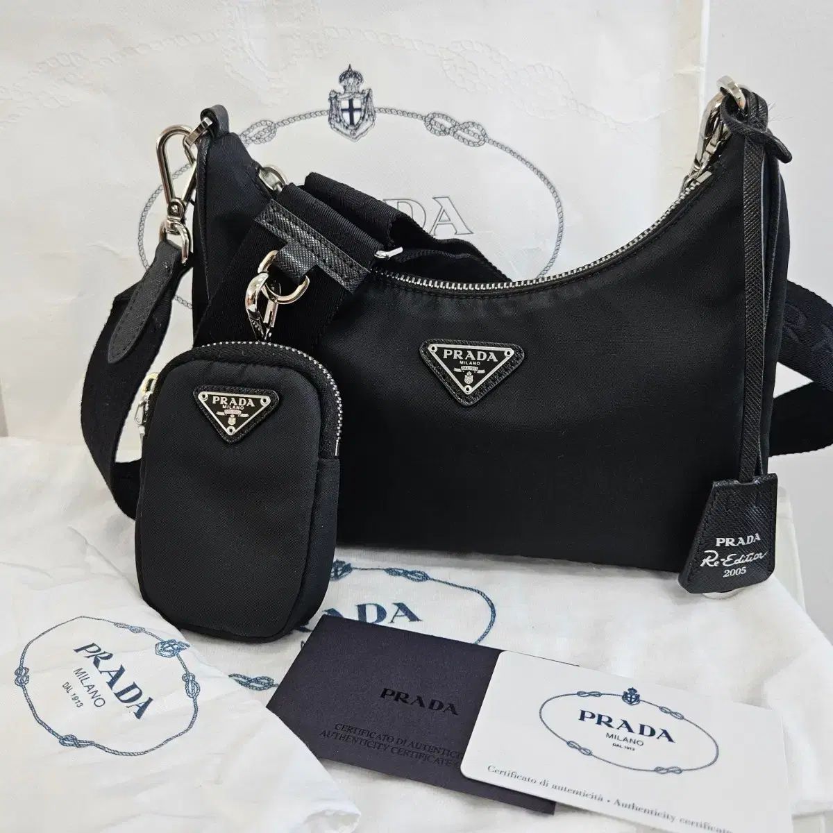 PRADA リーエディ 2005 ナイロン テスート HOBO BAG ショルダーバッグ ブラック