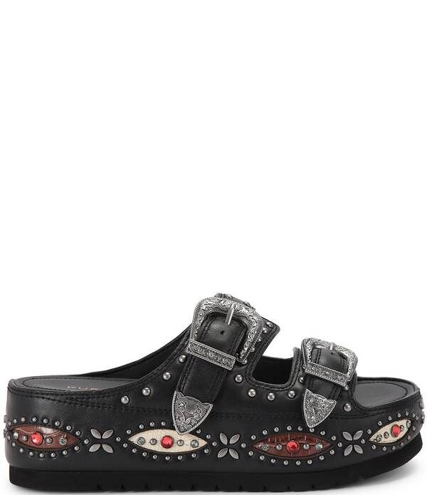 カートジェイガーロンドン レディース シューズ サンダル レザー Kurt Geiger London Western Buckle Stud Slide Leather Flatform Sanda