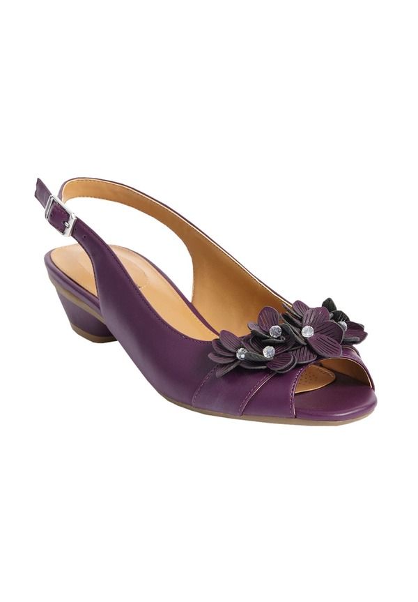 コンフォートビュー レディース シューズ ヒール レザー Comfortview The Rider LeatherLike Slingback Eggplant