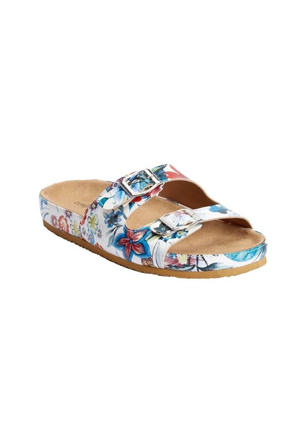 コンフォートビュー レディース シューズ ヒール サンダル レザー マキシ Comfortview The Maxi LeatherLike Adjustable Slip On Footbed Sa