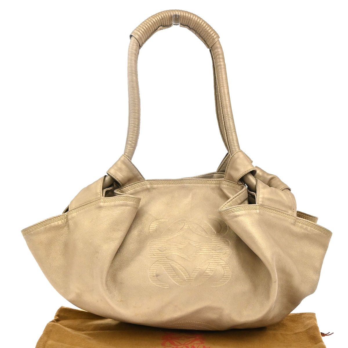 LOEWE ロエベ ナッパアイレ アナグラム ハンドバッグ ゴールド レザー 