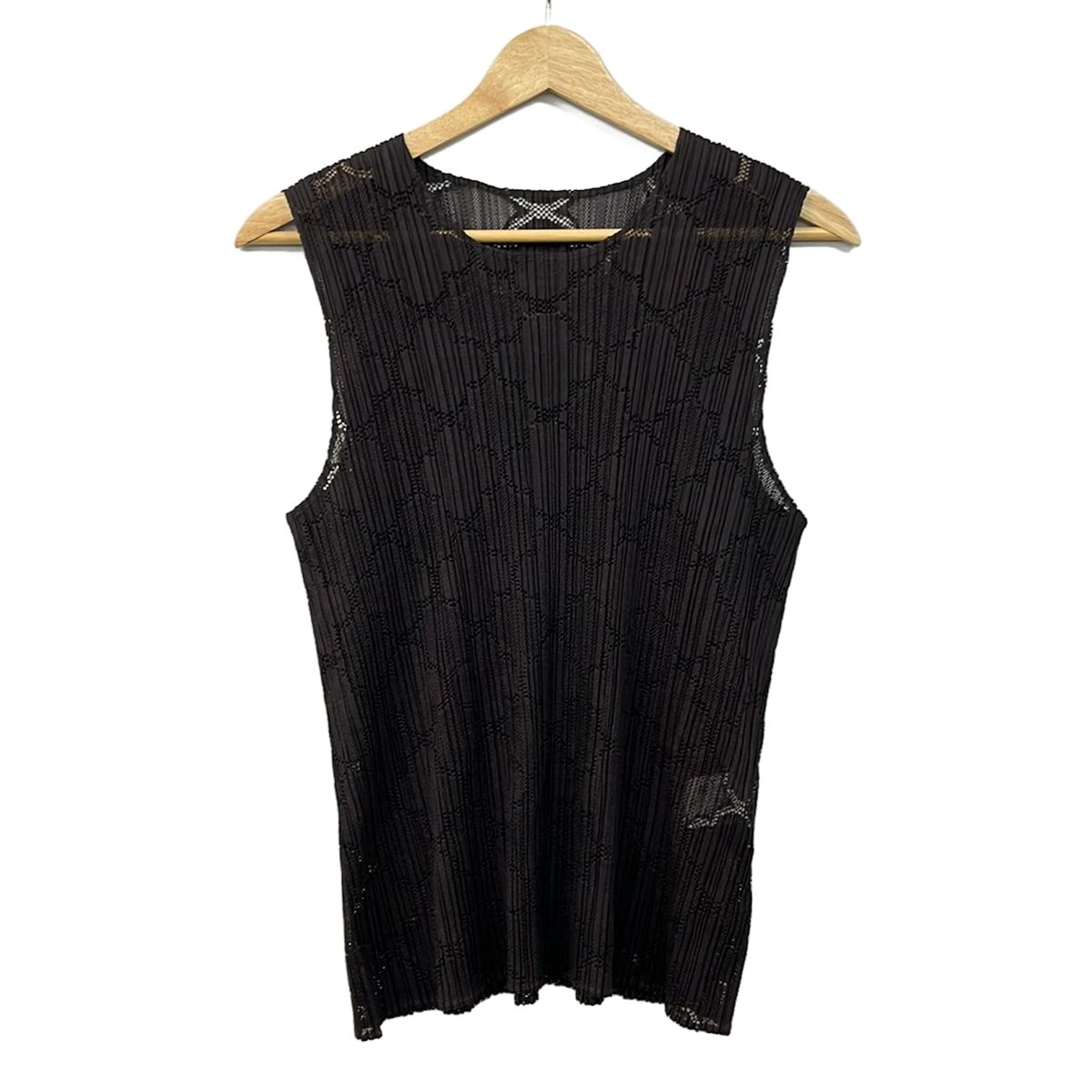 PLEATS PLEASE(プリーツプリーズ) ノースリーブカットソー サイズ4 XL レディース - ダークブラウン クルーネック/フラワー(花)