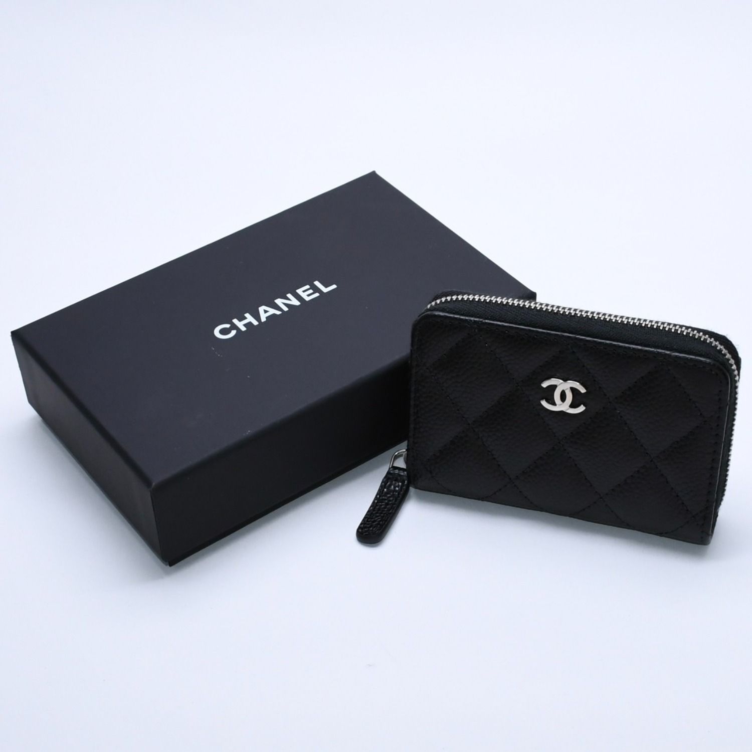 極美品 CHANEL シャネル クラシックジップ コインパース AP0216 キャビアスキン ランダム番台 マトラッセ ココマーク 財布 小銭入れ シルバー金具 中古 4a003983