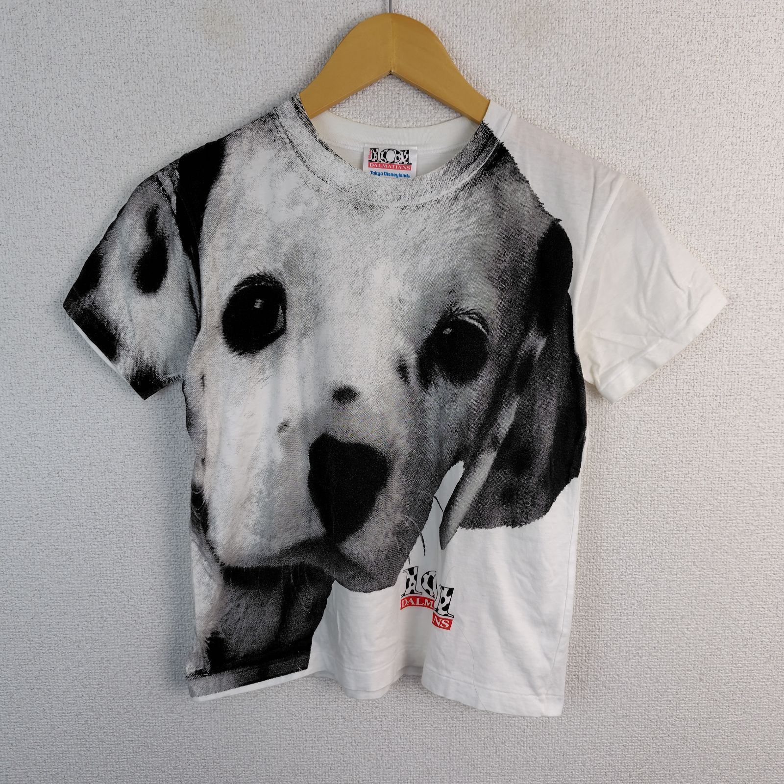 90s 101 DALMATIANS 101匹わんちゃん Tシャツ ディズニー ダルメシアン プリント ホワイト 140 古着 ストリート ナード系