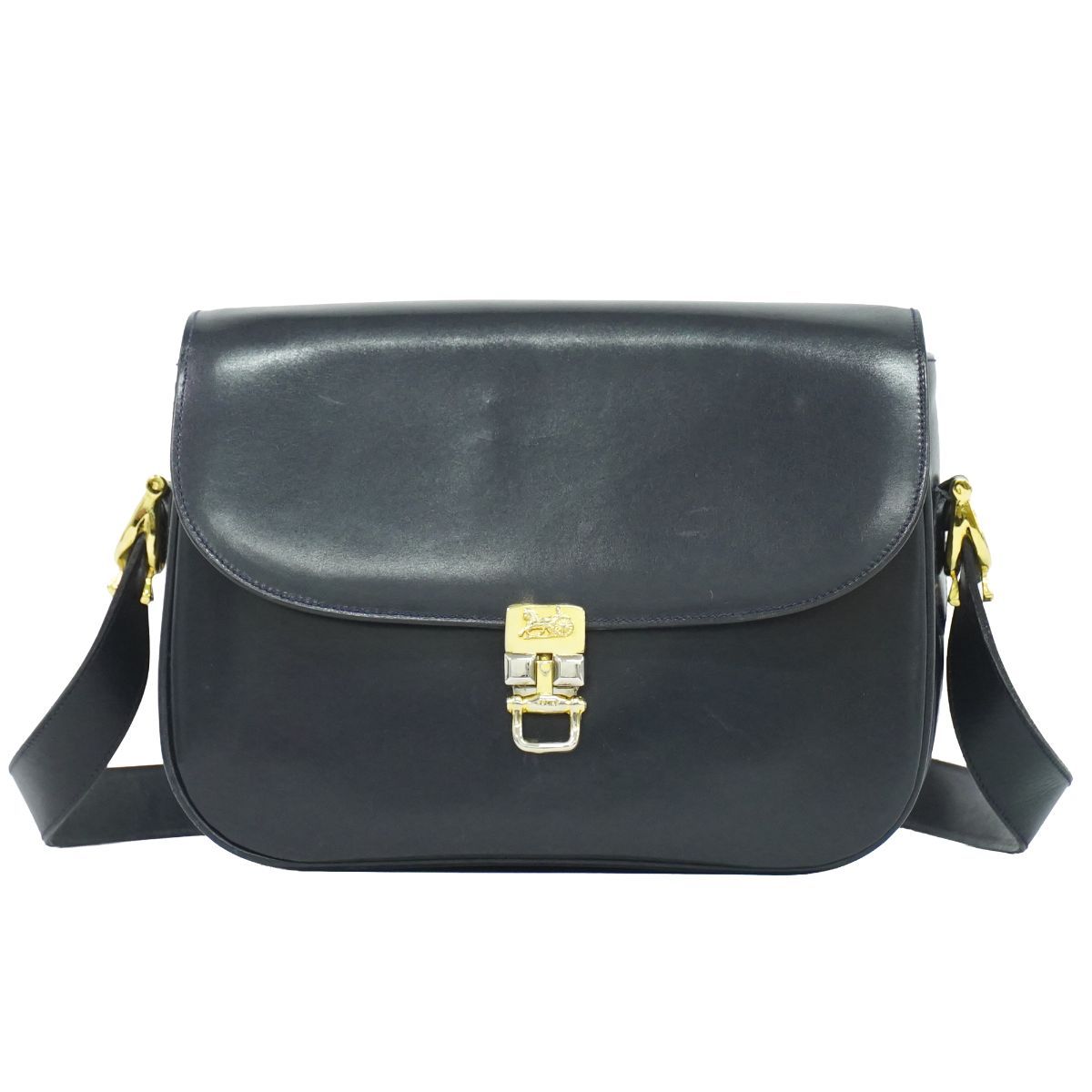 本物 セリーヌ CELINE 馬車金具 ショルダーバッグ レザー ネイビー バッグ 中古・