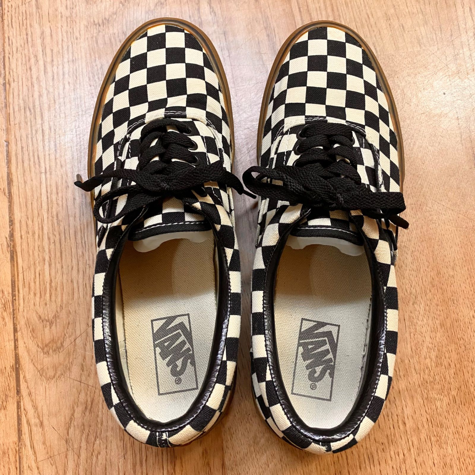 極美品》VANS バンズ エラチェッカーボードスニーカー ガムソール 