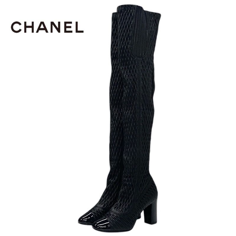 シャネル CHANEL ブーツ ロングブーツ 靴 シューズ レザー ブラック 黒 