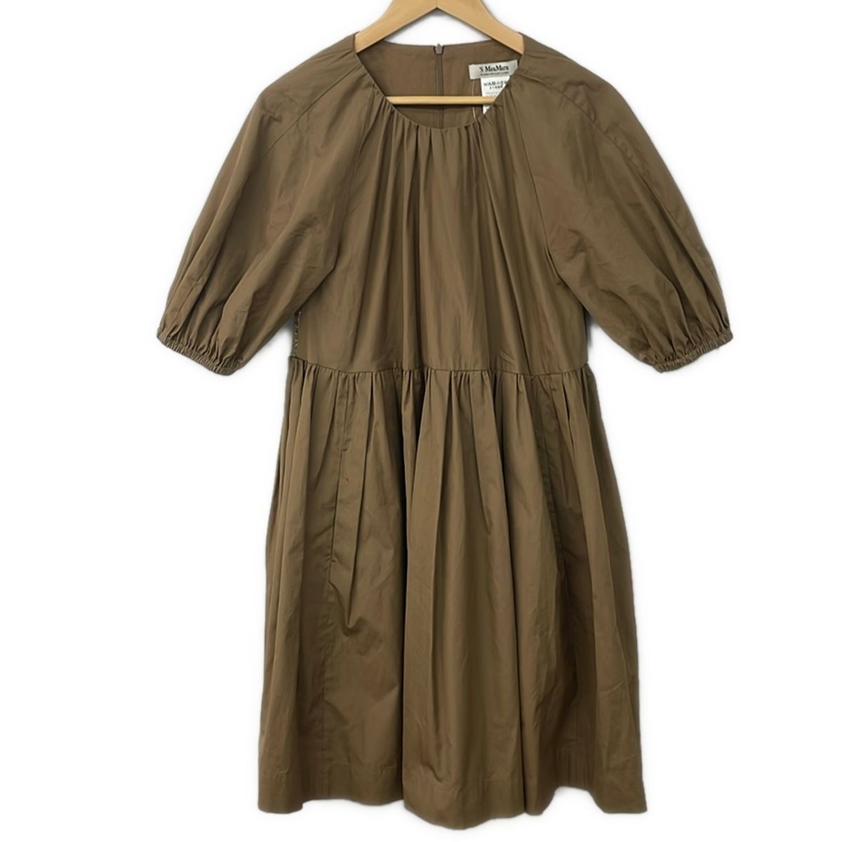 S Max Mara(マックスマーラ) ワンピース サイズ36 S レディース美品 - ブラウン×ゴールド 半袖/ひざ丈/ギャザー