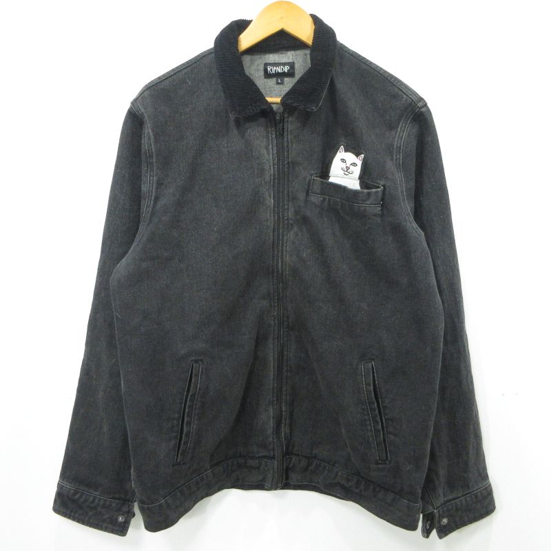 【三重本店】 中古 RIPNDIP | リップンディップ コーデュロイ襟 デニムジャケット LA BREA PEEKING NERMAL WORK JACKET ブラック サイズ：L 【95】