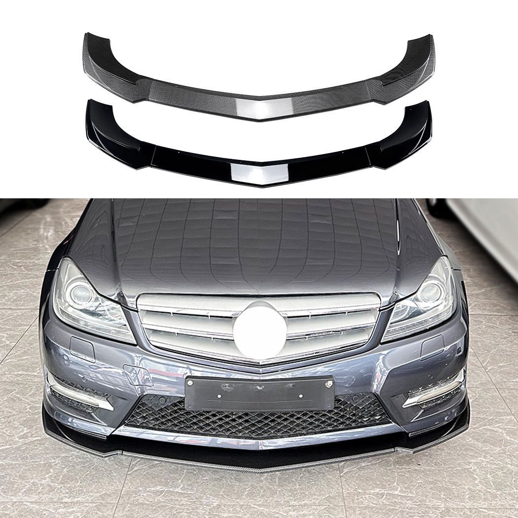 メルセデスベンツ Mercedes-Benz Cクラス C-Class W204 S204 後期 AMGライン 2011-2014 フロントリップスポイラー ABS製 ピアノブラック カーボン調 パーツ フロントバンパー下部 ドレスアップ 傷付き対策 送料無料