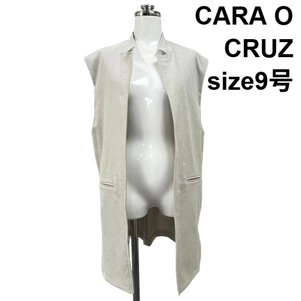 ◇ キャラオクルス CARA O CRUZ ノースリーブロングジレ ベスト トップス レイヤード オープンスタイル グリーン 9号 M レディース S6F429