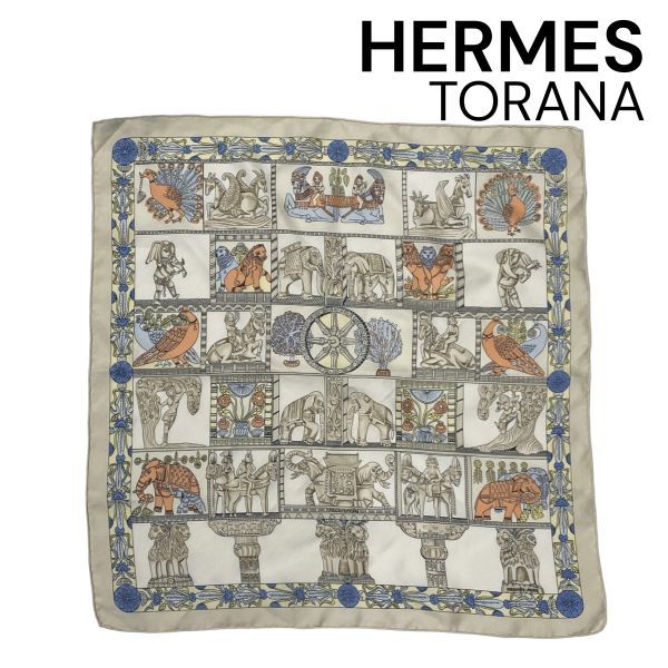 ○ エルメス HERMES カレ45 スカーフ バンダナ TORANA 塔門 プチカレ