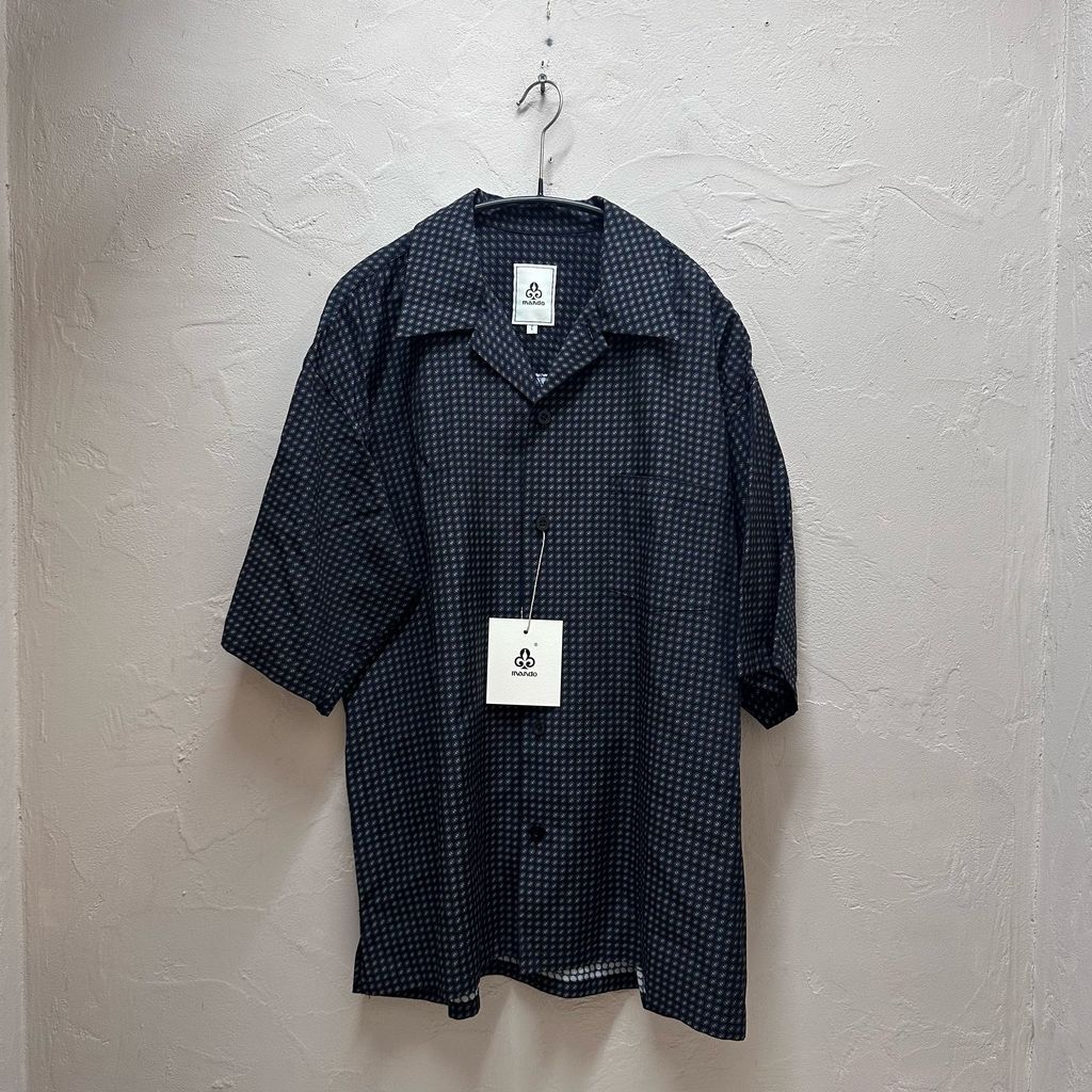 MANDO マンド Rayon Cotton Print Open Collar Short-Sleeved Shirt 半袖シャツ 26295-001 ダークネイビー size:1【代官山B06】